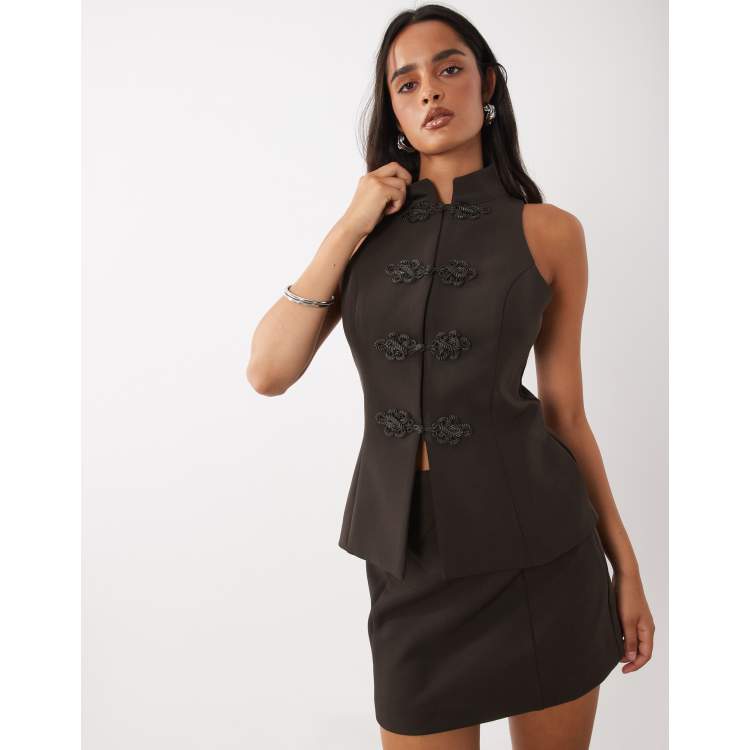 Rare London Napoleon button detail mini dress in chocolate | ASOS