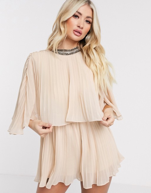 Rare London pleated playsuit in stone