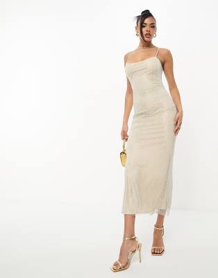 Rare London premium diamante maxi dress in silver - ASOS Price Checker