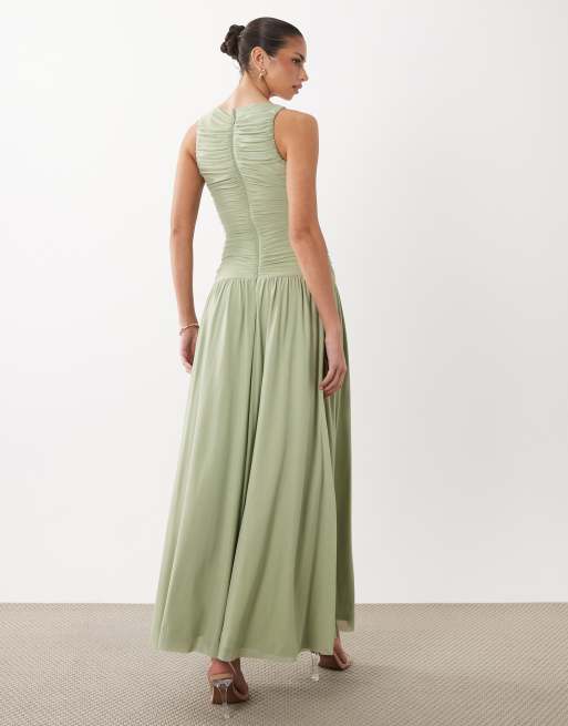 long green linen dress Cap Sleeve Linen Wrap Dress, Linen Midi Dress with Cap Sleeves, Dark Green Linen Dress, Summer Linen Dress for Women, Linen Wrap Dress Midi, S / Blue main image 0