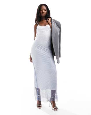 Rare London Premium strappy ombre diamante midi dress in white and blue