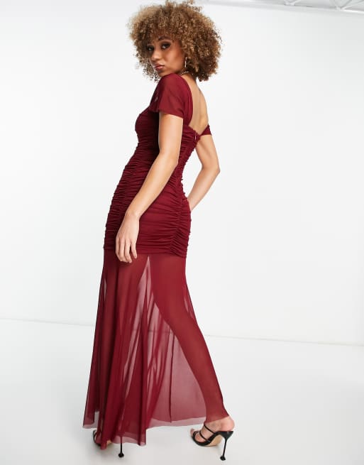 Burgundy fishtail maxi store dress