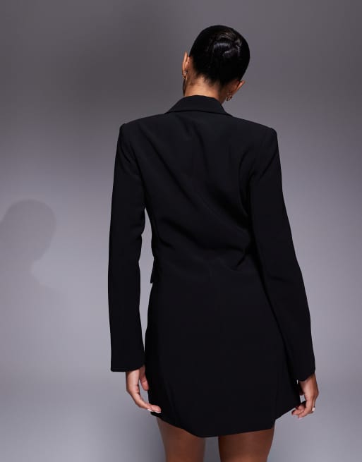 Rare London - Robe blazer courte à revers en satin et double boutonnage - Noir, 4 de 4