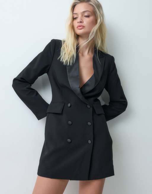 Rare London robe blazer courte croisée à revers satinée noire, 5 de 5