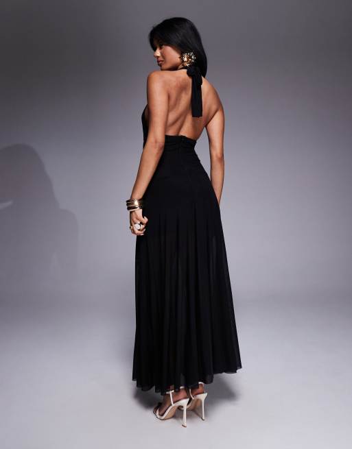 Rare London - Robe longue à col licou et ourlet plongeant - Noir, 2 de 4