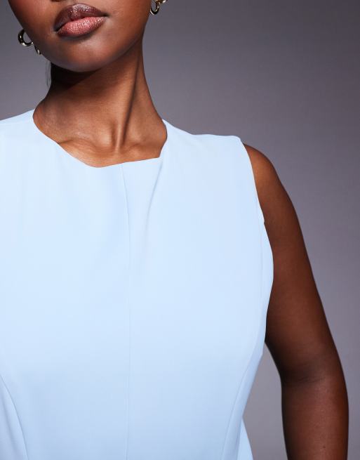 Rare London - Robe longue ajustée à taille basse et jupe plissée avec superposition - Bleu pastel, 4 de 4