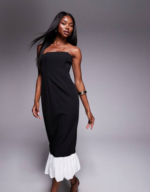 Rare London - Robe longue bandeau à ourlet boule contrastant - Noir, 2 de 4