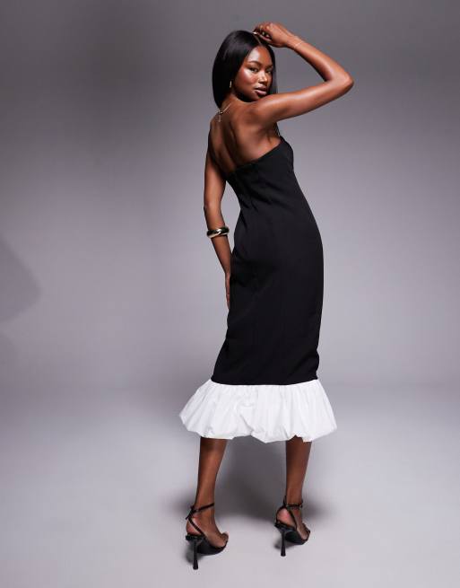 Rare London - Robe longue bandeau à ourlet boule contrastant - Noir, 3 de 4