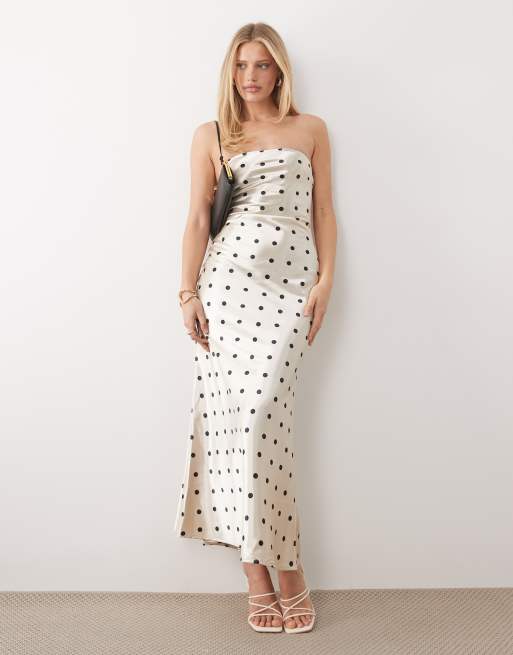 Rare London - Robe longue bandeau satinée à pois - Crème et noir, 2 de 4