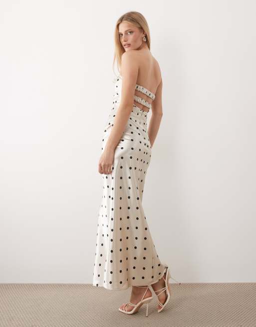 Rare London - Robe longue bandeau satinée à pois - Crème et noir, 4 de 4