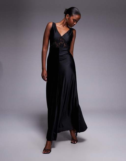 Rare London - Robe longue en jersey fluide à dos échancré et finitions en dentelle - Noir, 2 de 4
