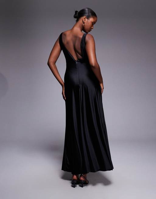 Rare London - Robe longue en jersey fluide à dos échancré et finitions en dentelle - Noir, 4 de 4