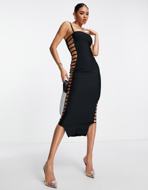 Rare London - Robe longue style bandage avec découpes sur les côtés - Noir