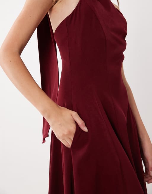 Rare London robe midi plissée structurée avec détail écharpe, bordeaux, 4 de 4
