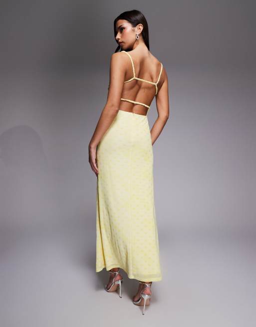 halter neck lace midi dress Nyomi | Lemon Satin Halter-Neck Midi-Dress main image 1