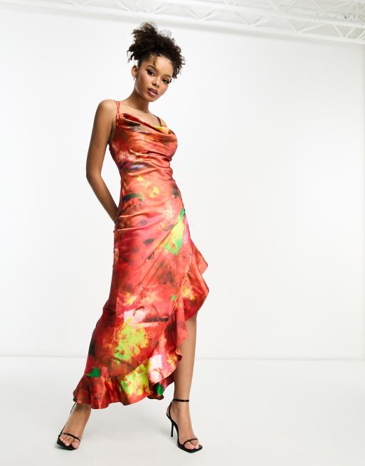 Red thigh split maxi 2024 dress