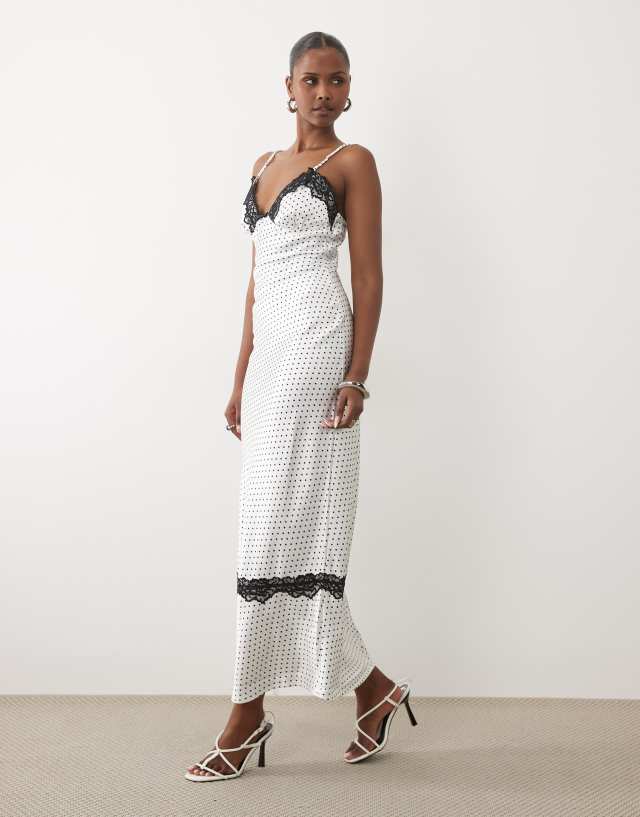 Rare London satin lace detail bust strappy cami maxi dress in
