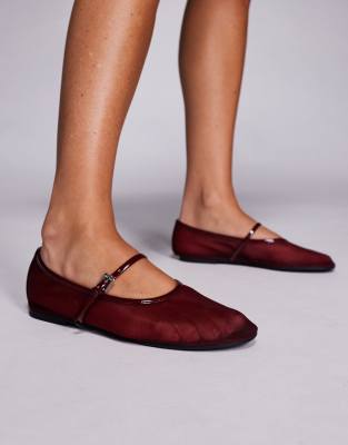 Rare London - Sepia - Ballerines en résille à tulle - Rouge cerise