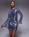[Rare] Rare London sequin cowl open back detail shift mini dress in navy 4 NAVY