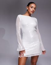 Jaded Rose long sleeve drop hem lace mini dress in white