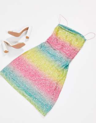 asos rainbow sequin dress