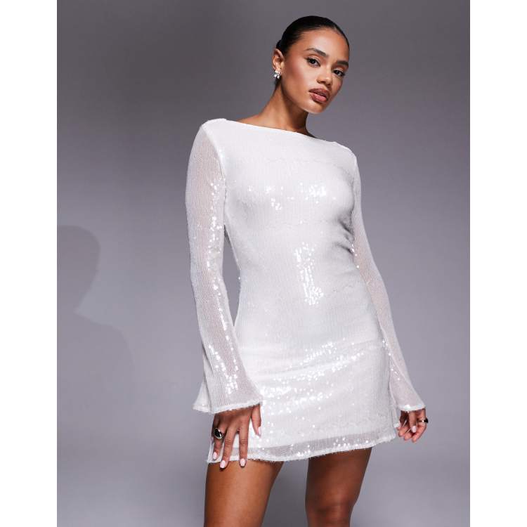 chinese dress ladies Paris White Chiffon Long Sleeve Shift Dress – The Fashion Bible main image 1