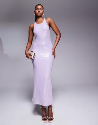 Rare London Sequin Racerneck Cross Back Maxi Dress