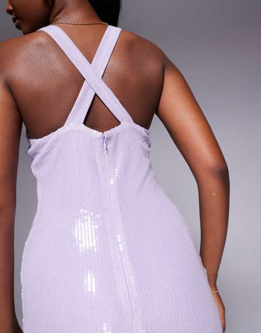 Rare London sequin racerneck cross back maxi dress in lilac