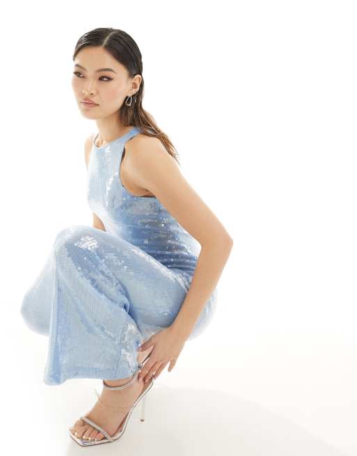 rare london blue sequin dress Navy Sequin Mesh Skirt Maxi Dress