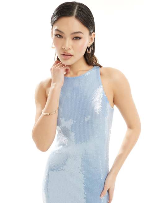 Rare London sequin racerneck maxi dress in baby blue | ASOS