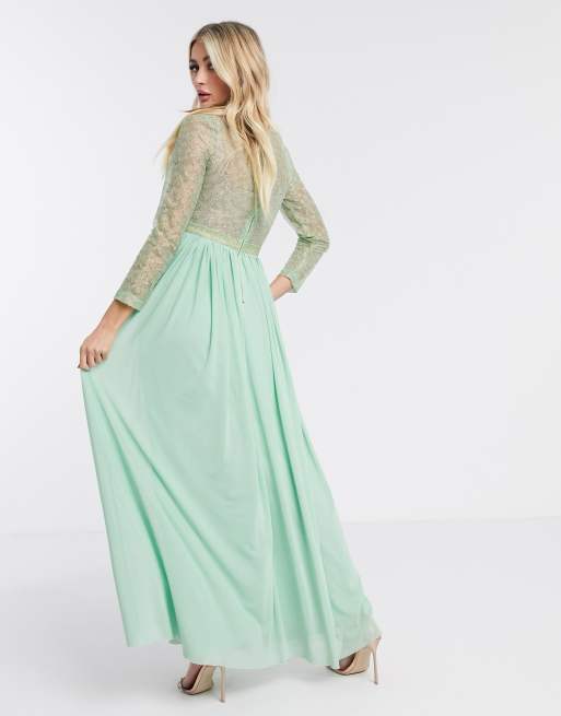 Rare London sheer long sleeve maxi dress in mint