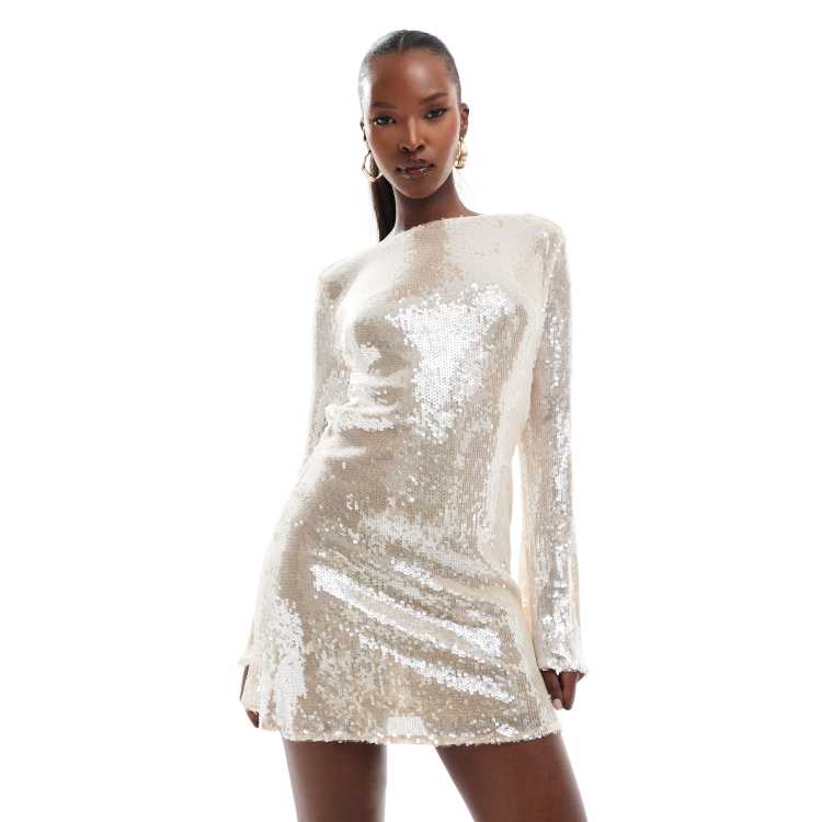 Long sequin tank dress with cowl back store