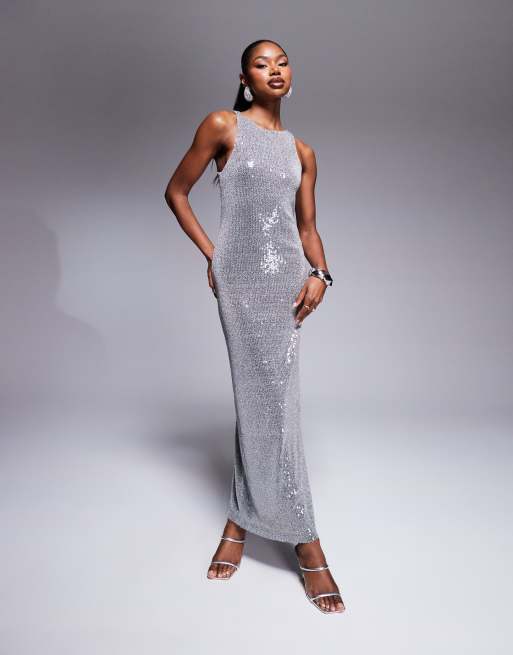 Silver sequin maxi dress on sale