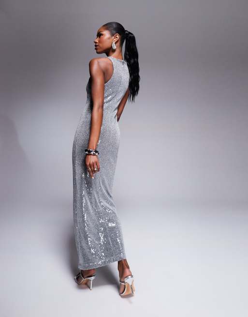 Silver sparkly maxi dress fashion