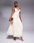 [Rare] Rare London slinky drape detail dropped waist cami dress in cream-White 16 Buttermilk