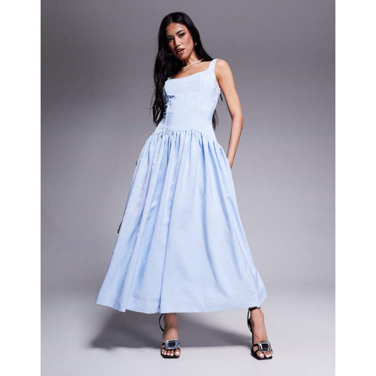 chinese dress ladies Rare London Women's Steel Blue Curved Waist Maxi Dress 6