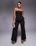 [Rare] Rare London tailored bandeau peplum detail wide leg jumpsuit in chocolate-Brown 6 Chocolate