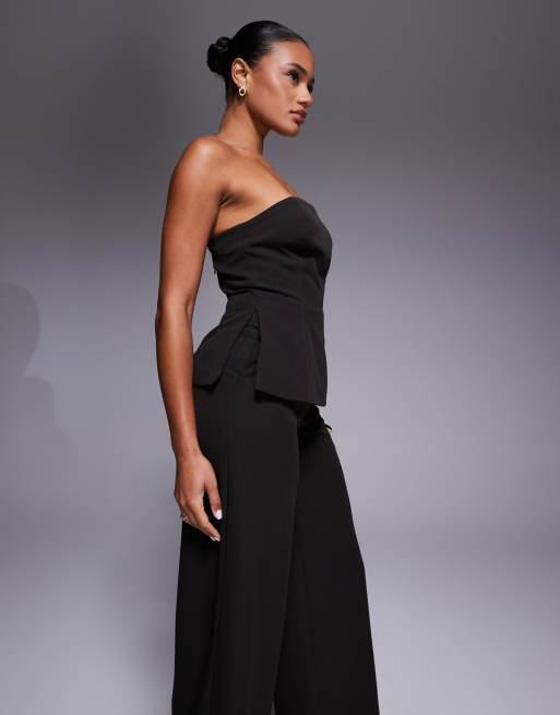 Rare London tailored bandeau peplum detail wide leg jumpsuit in