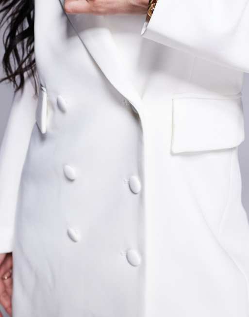 Rare London tailored double breasted blazer mini dress in cream