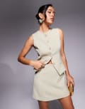 [Rare] Rare London tailored high neck waistcoat detail mini dress in olive-Green 8 Washed olive