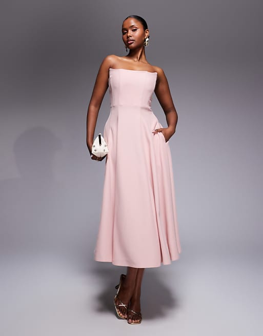 pink strapless dresses Dusty Ruffles Mermaid Prom Dress Long With Slit Hot Pink Strapless Keyhole Pleated A-Line Hot