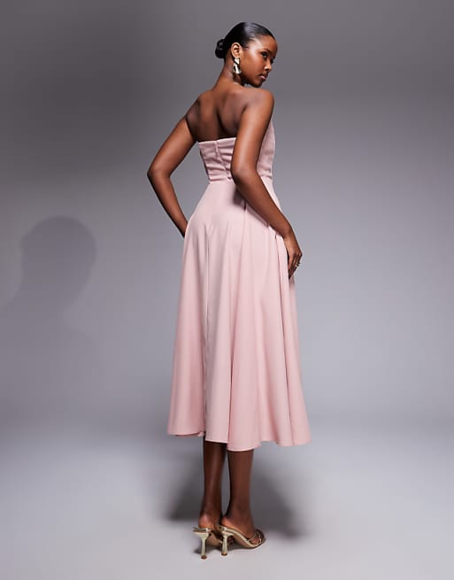 slim fit dress slacks Worship Strapless A-Line Midi Dress White