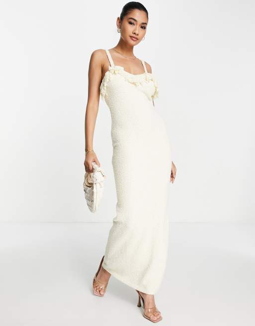 Rare London textured fringe maxi dress in cream | ASOS