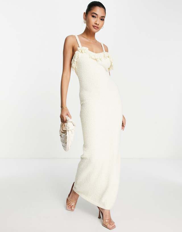 Rare - london textured fringe maxi dress in cream