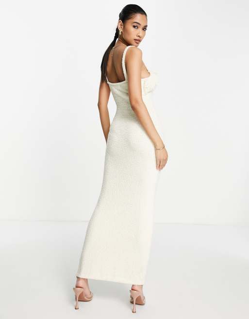 Rare London textured fringe maxi dress in cream, 2 of 4