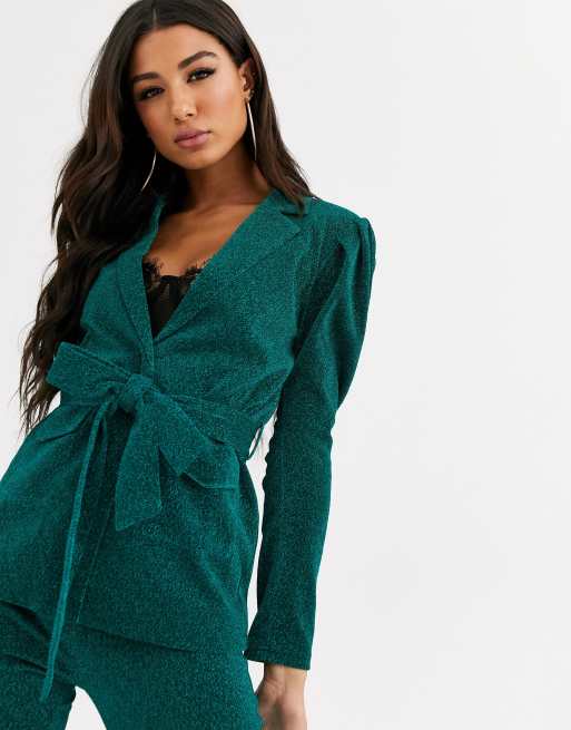 Rare London tie waist glitter blazer co ord ASOS