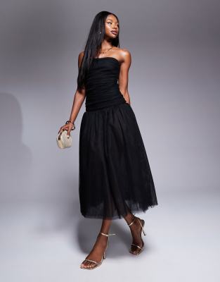 Rare London tulle bandeau drop waist maxi dress in black φωτογραφία