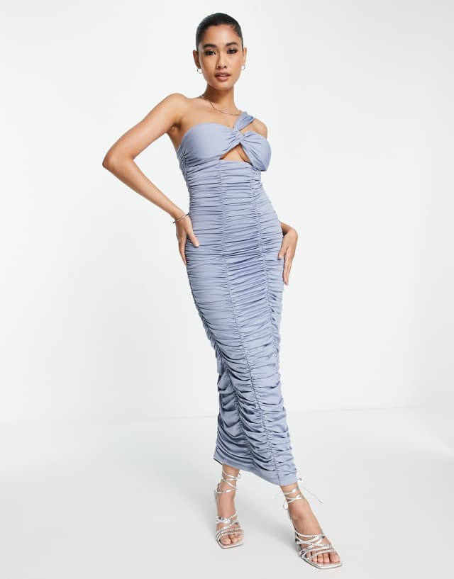 Rare London twist body-conscious midi dress in powder blue