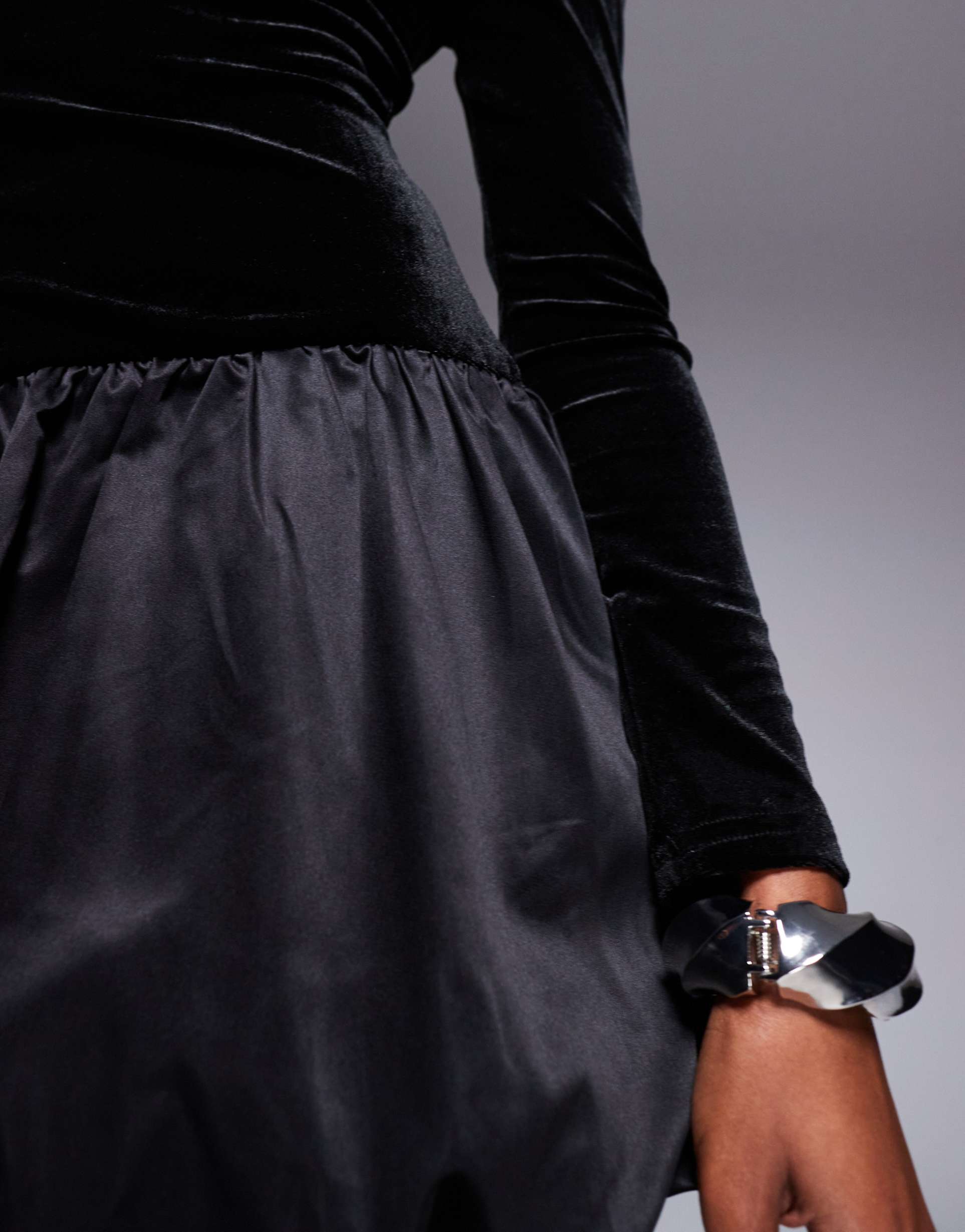 rare london velvet bubble hem mini dress in black
