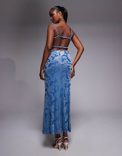 Rare London velvet floral burnout lace bust detail open strappy